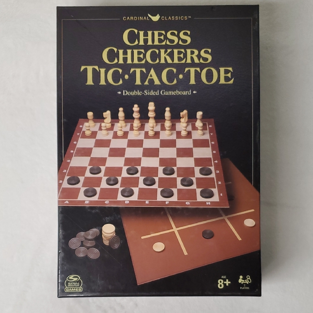 NEW Chess Checkers Tic-Tac-Toe Board Game Set Family Game Night All In One